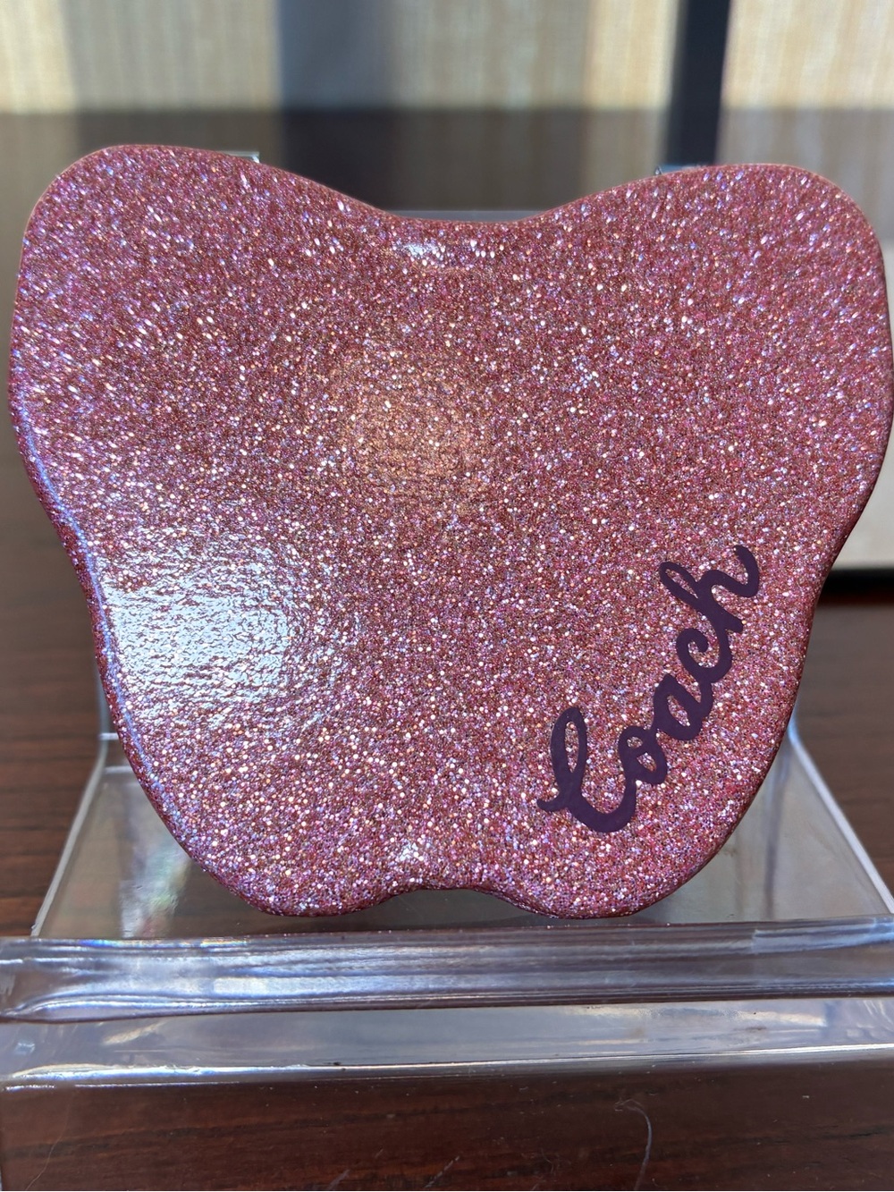 Coach Pink Glitter Butterfly Compact Mirror